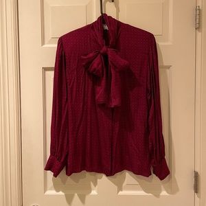 Vintage 80s Gloria Sachs Red Silk Bow Blouse